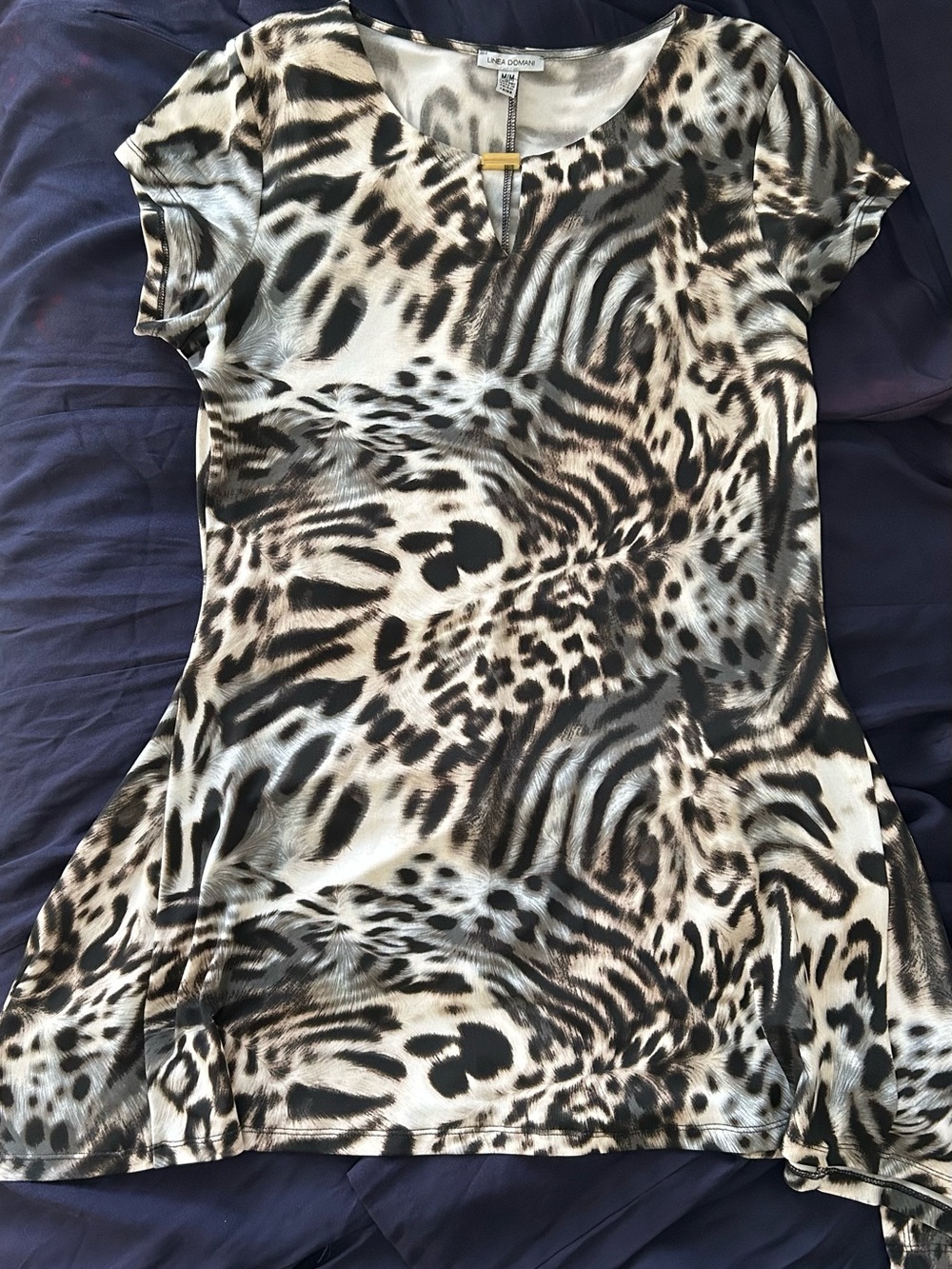 Animal Print Short Sleeve Top - Neutral Leopard Pattern
